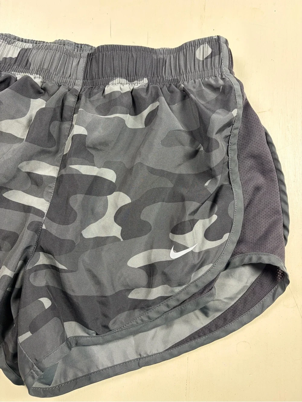 Nike Women's Black and Gray Camouflage Athletic Shorts